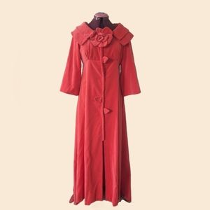 Vintage incredible velvet opera coat salmon with rosette rose detail Bridgerton